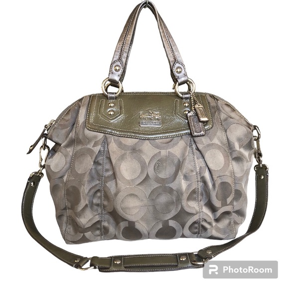 Coach Ashley C Signature Grey Satin Leather Large Shoulder Bag Women’s - Picture 1 of 13